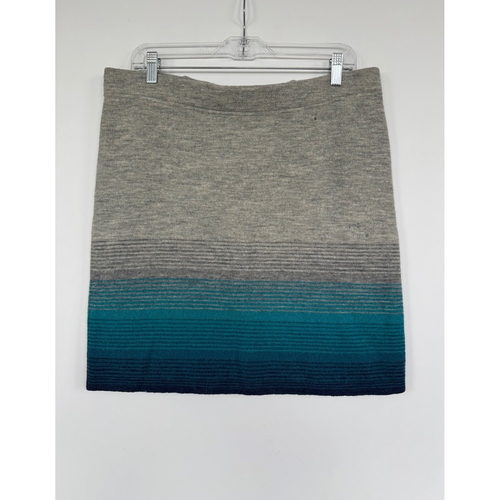 Toad&Co Heartfelt Sweater Skirt XL Grey Teal Blue Ombre 100% Merino Wool Coastal